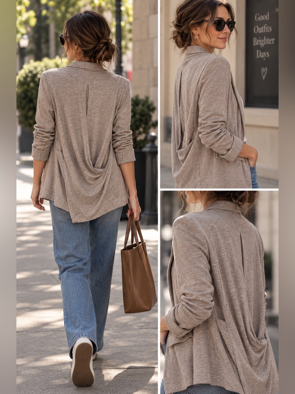 BCBGMAXAZRIA Heather Khaki Soft Knit Draped Blazer Size M
